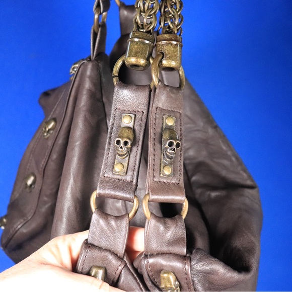 Thomas Wylde Designer Circus Leather Skull-Studded Hobo Bag with Chain Straps - Picture 11 of 15